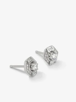 Pendientes de oro blanco de 18K con diamantes en talla baguette y brillante