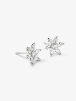 Pendientes de oro blanco de 18K con 2 diamantes en talla brillante con un total de 0,16 cts y 10 en talla marquise con un total de 1,06 cts