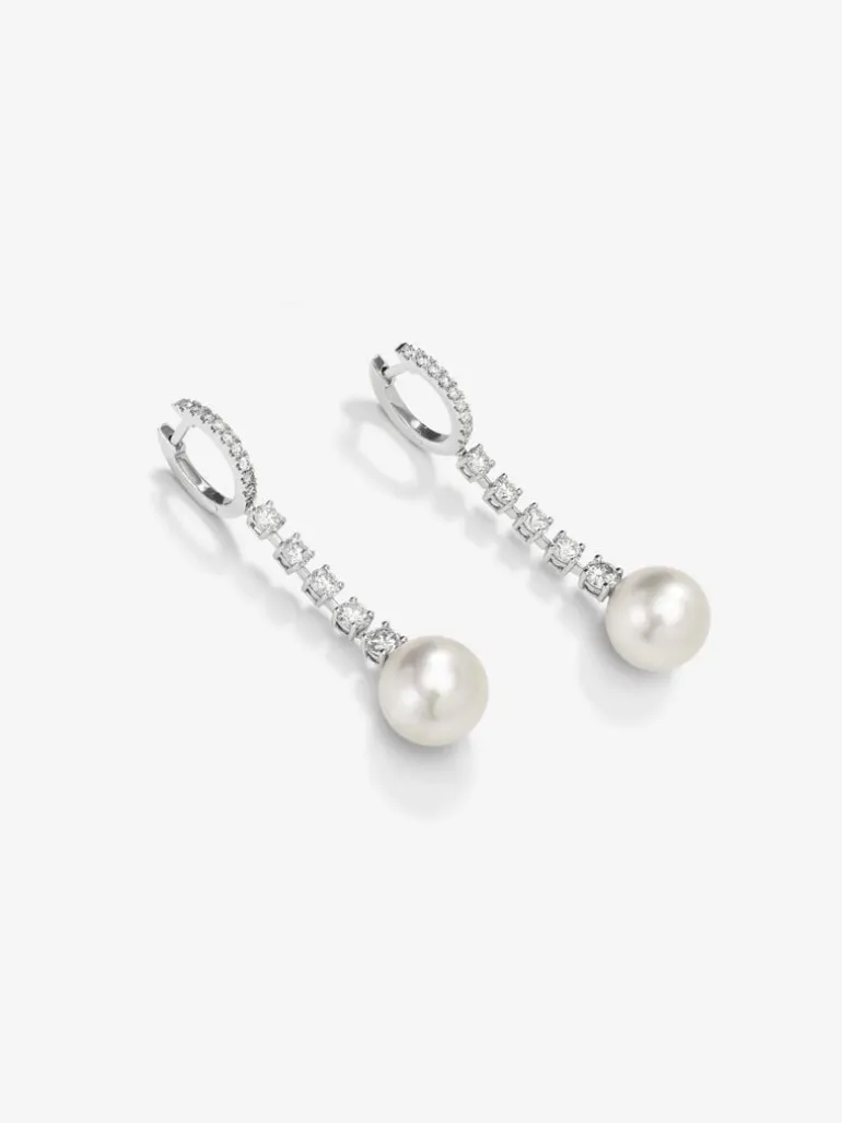Pendientes de oro blanco de 18K con diamantes en talla brillante de 0,4 cts y perlas australianas de 10,5 mm