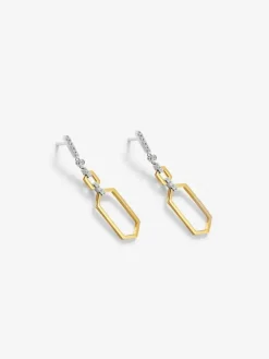Pendientes de oro blanco y amarillo de 18K con diamantes blancos en talla brillante de 0,2 cts