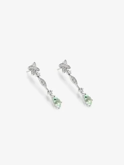Pendientes de oro blanco de 18K con 30 diamantes en talla brillante con un total de 0,63 cts y 2 amatistas verdes en talla pera
