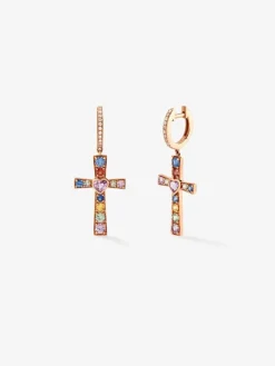 Pendientes de oro rosa de 18kt con zafiros multicolor