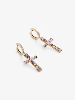 Pendientes de oro rosa de 18kt con zafiros multicolor