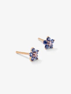 Pendientes de oro rosa de 18K con zafiros azules y rosas en talla brillante en forma de flor