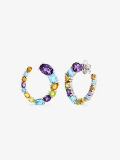 Pendientes de plata 925 con amatistas moradas, peridotos verdes, topacios azul swiss y cuarzos citrinos