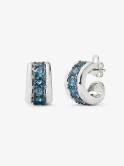 Pendientes de plata 925 con pavé de topacios azul london en talla brillante