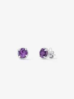 Pendientes de plata 925 con 2 amatistas moradas en talla brillante