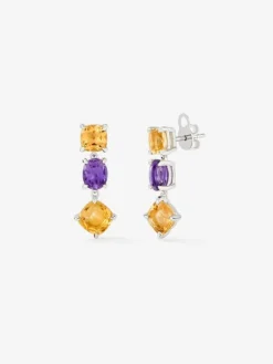 Pendientes de plata 925 con cuarzos citrinos y amatistas moradas