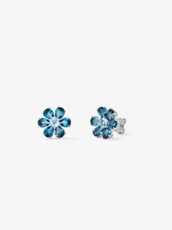 Pendientes de plata 925 con 2 topacios azul london en talla brillante con un total de 0,22 cts y 12 topacios azul swiss en talla pera con un total de 3,6 cts