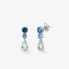 Pendientes de plata 925 con 2 topacios azul london, 2 topacios azul swiss y 2 amatistas verdes