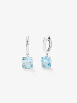 Pendientes de plata 925 con 2 topacios azul sky en talla cushion