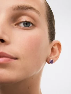 Pendientes de plata 925 con 2 amatistas moradas en talla brillante