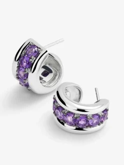 Pendientes de plata 925 con pavé de amatistas en talla brillante