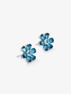 Pendientes de plata 925 con 2 topacios azul london en talla brillante con un total de 0,22 cts y 12 topacios azul swiss en talla pera con un total de 3,6 cts