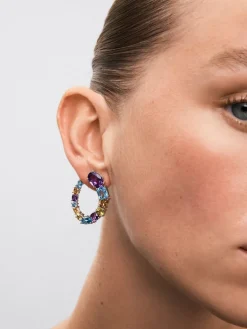 Pendientes de plata 925 con amatistas moradas, peridotos verdes, topacios azul swiss y cuarzos citrinos