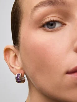 Pendientes de plata 925 con pavé de amatistas en talla brillante