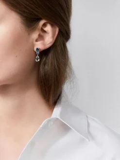 Pendientes de plata 925 con 2 topacios azul london, 2 topacios azul swiss y 2 amatistas verdes