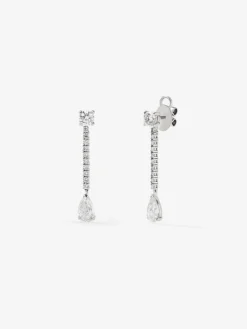 Pendientes desmontables de oro blanco de 18K con diamantes blancos en talla pera y brillante de 3,23 cts