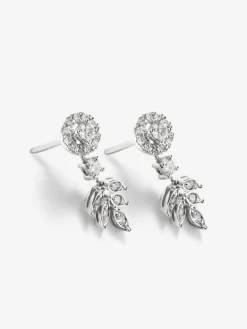 Pendientes desmontables de oro blanco de 18K con diamantes blancos en talla brillante y baguette de 1,31 cts