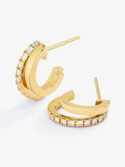 Pendientes doble aro de oro amarillo de 18K con diamantes