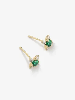 Pendientes flor de oro amarillo de 18K con esmeralda y diamantes