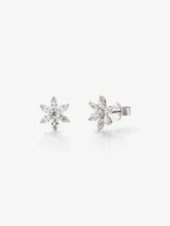 Pendientes flor de oro blanco de 18K con diamantes