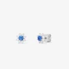 Pendientes flor de oro blanco de 18K con zafiro y diamante