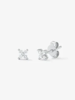 Pendientes flor de oro blanco de 18K con diamantes