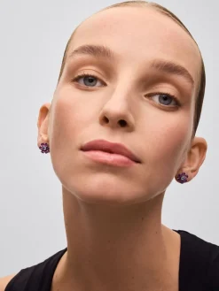 Pendientes flor de plata 925 con topacio y amatista