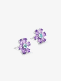 Pendientes flor de plata 925 con topacio y amatista