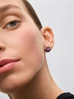 Pendientes flor de plata 925 con topacio y amatista
