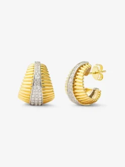 Pendientes gallonados de oro blanco y amarillo de 18K con pavé de diamantes en talla brillante con un total de 0,65 cts