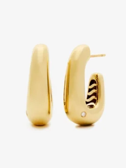 Pendientes grandes de aro de oro amarillo de 18K con diamantes en talla brillante de 0,05 cts
