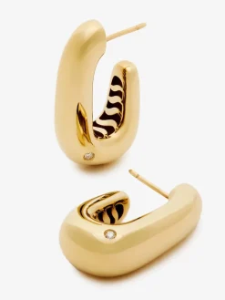 Pendientes grandes de aro de oro amarillo de 18K con diamantes en talla brillante de 0,05 cts