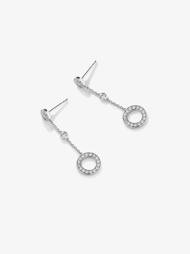 Pendientes largos de cadena de oro blanco de 18kt con motivos circulares con diamantes