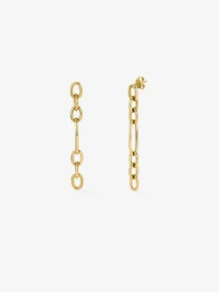 Pendientes largos de eslabones forza de oro amarillo de 18K