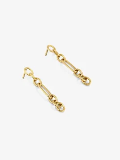 Pendientes largos de eslabones forza de oro amarillo de 18K