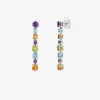 Pendientes largos de plata 925 con gemas multicolor