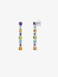 Pendientes largos de plata 925 con gemas multicolor