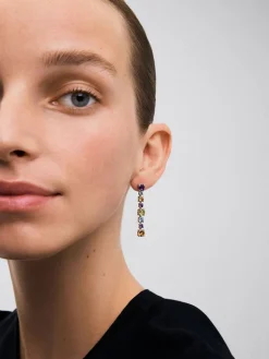 Pendientes largos de plata 925 con gemas multicolor