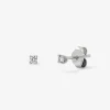 Pendientes solitarios de oro blanco de 18K con 2 diamantes en talla brillante con un total de 0,1 cts