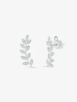 Pendientes trepadores de oro blanco de 18K con diamantes en talla brillante de 0,16 cts