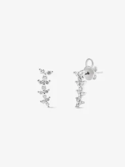 Pendientes trepadores de oro blanco de 18K con diamantes blancos en talla brillante de 0,45 cts