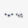 Pendientes trepadores de oro blanco de 18K con diamantes en talla brillante de 0,75 cts y zafiros azules en talla brillante de 0,61 cts