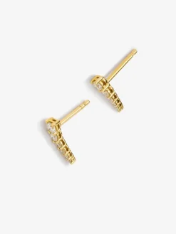 Pendientes trepadores de oro amarillo de 18K con 12 diamantes en talla brillante con un total de 0,34 cts