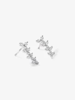 Pendientes trepadores de oro blanco de 18K con diamantes blancos en talla brillante de 0,45 cts