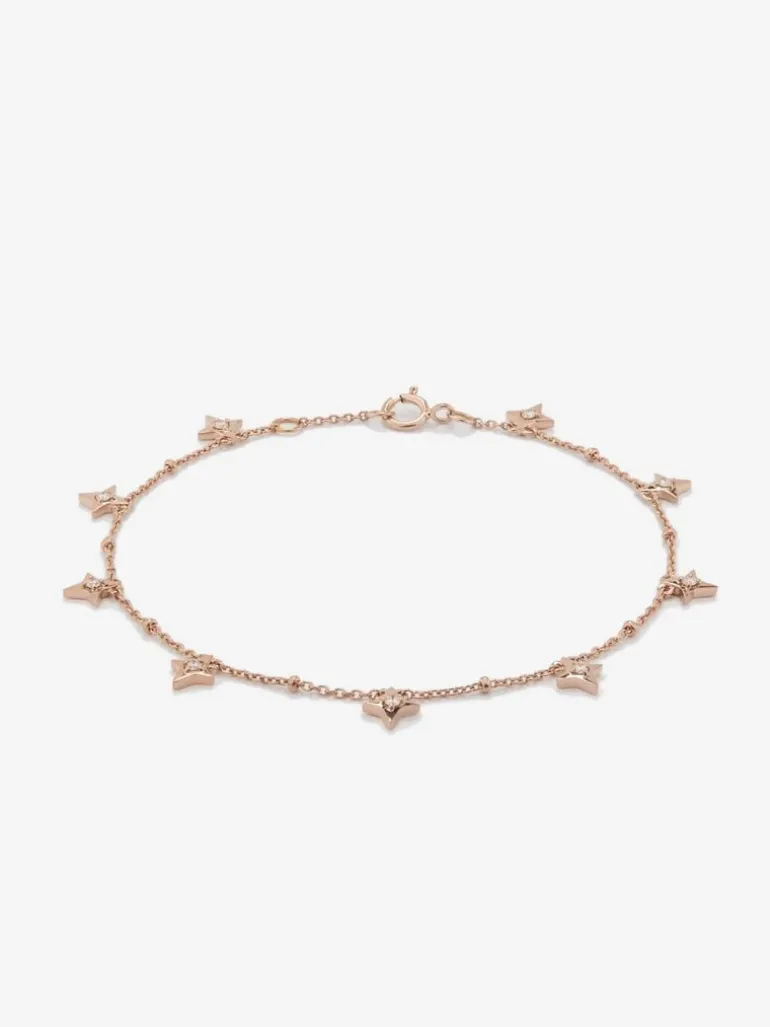 Pulsera cadena con estrellas de oro rosa de 18K con diamantes