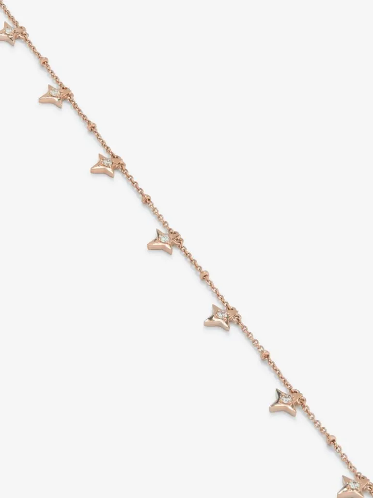 Pulsera cadena con estrellas de oro rosa de 18K con diamantes