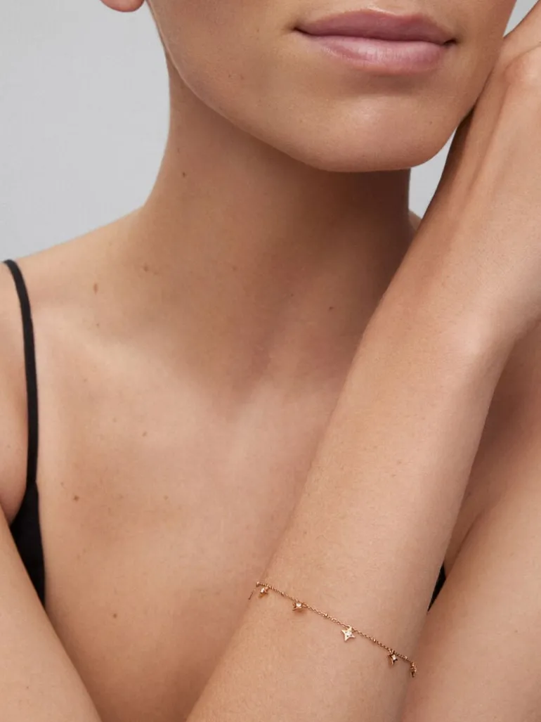 Pulsera cadena con estrellas de oro rosa de 18K con diamantes