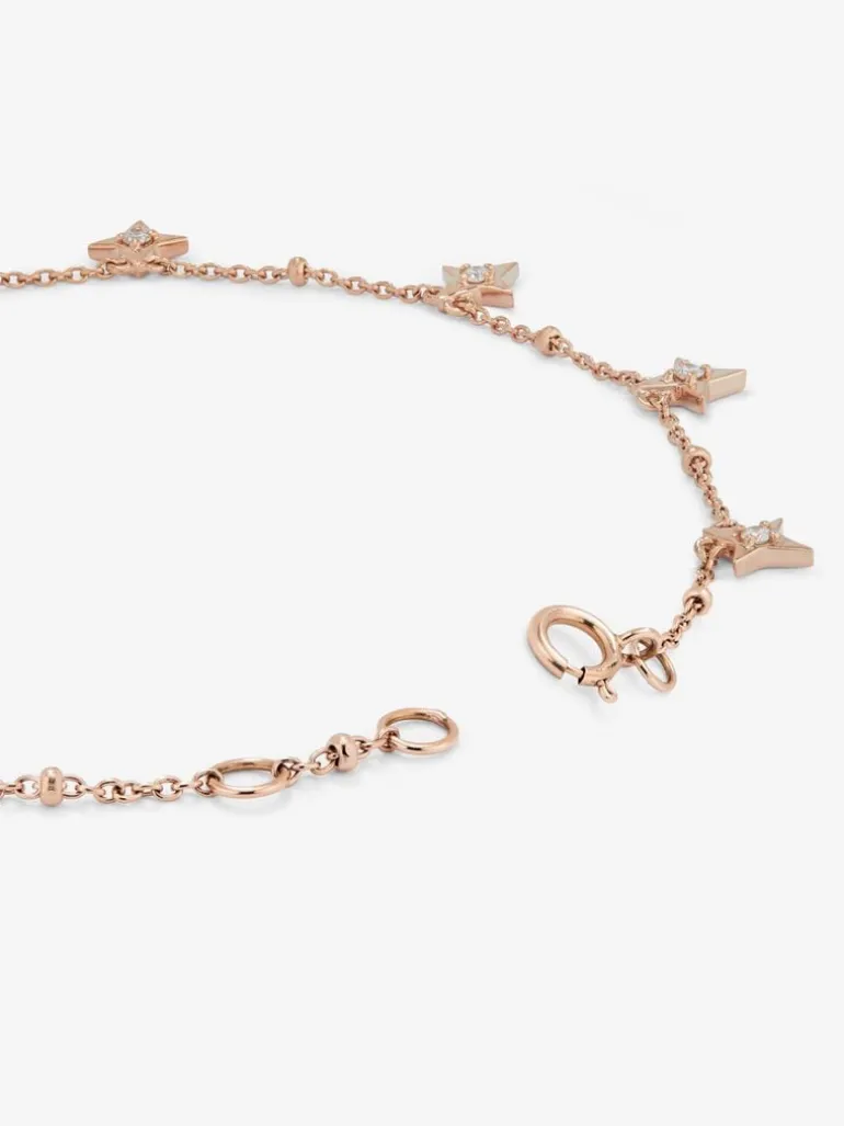 Pulsera cadena con estrellas de oro rosa de 18K con diamantes